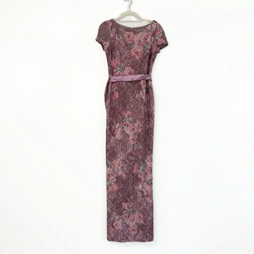 Adrianna Papell Mauve Floral Lace Maxi Dress